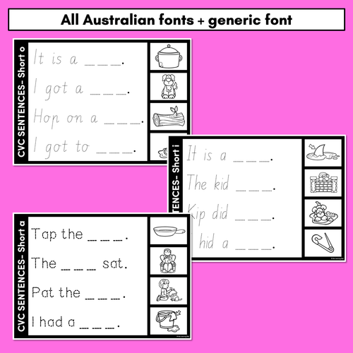 Resource preview 3 for CVC WORD SENTENCES WORKSHEETS - Trace the Sentence with missing CVC words