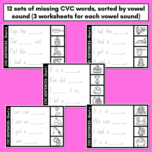 Resource preview 2 for CVC WORD SENTENCES WORKSHEETS - Trace the Sentence with missing CVC words