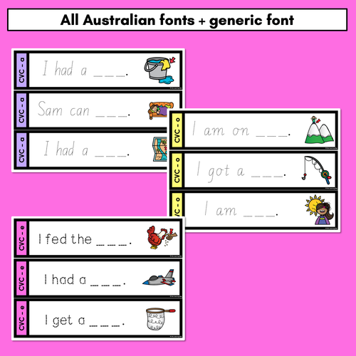 Resource preview 3 for CVC WORD SENTENCES TASK CARDS - Trace the Sentence with missing CVC words