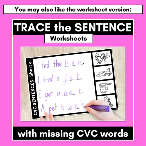 Resource preview 5 for CVC WORD SENTENCES TASK CARDS - Trace the Sentence with missing CVC words