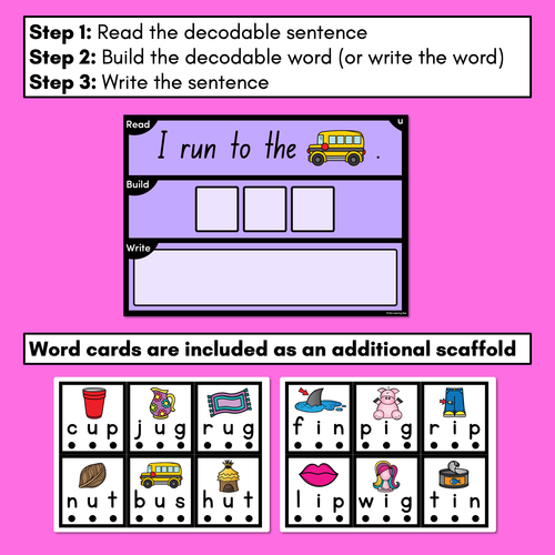 Resource preview 3 for DECODABLE SENTENCE MATS WITH CVC WORDS: Read It, Build It, Write It