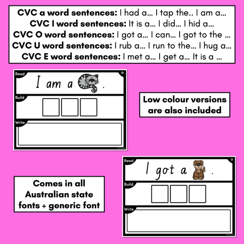 Resource preview 4 for DECODABLE SENTENCE MATS WITH CVC WORDS: Read It, Build It, Write It