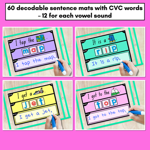 Resource preview 2 for DECODABLE SENTENCE MATS WITH CVC WORDS: Read It, Build It, Write It