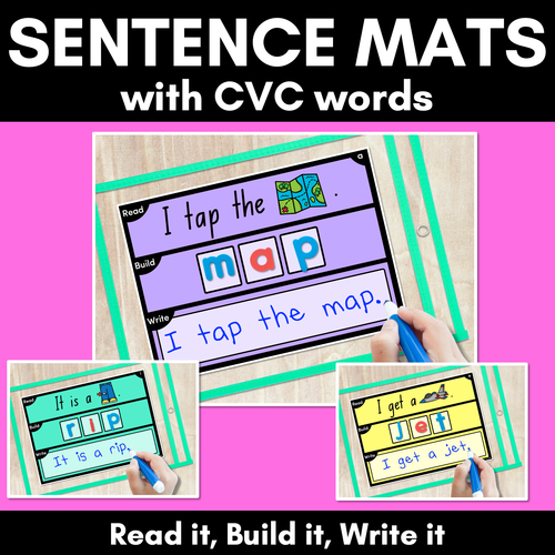 Resource preview 1 for DECODABLE SENTENCE MATS WITH CVC WORDS: Read It, Build It, Write It