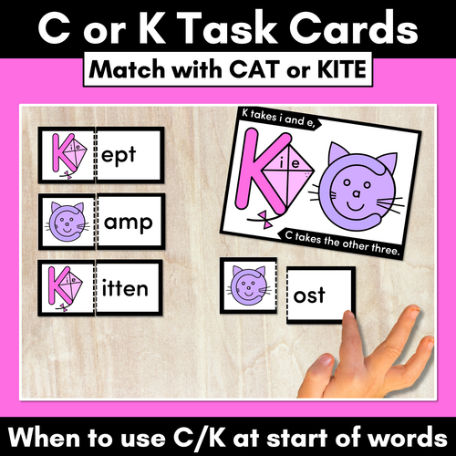 Resource preview 1 for Cat or Kite Task Cards - when to use C or K at the beginning of words