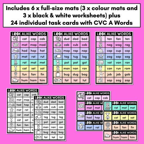 Resource preview 4 for LOOKALIKE WORDS with CVC Words - Short A CVC Words - Task Cards & Printables