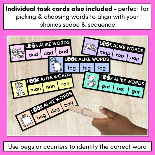 Resource preview 3 for LOOKALIKE WORDS with CVC Words - Short A CVC Words - Task Cards & Printables