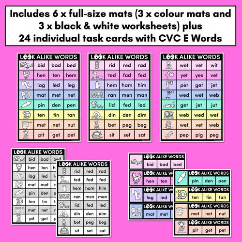 Resource preview 4 for LOOKALIKE WORDS with CVC Words - Short E CVC Words - Task Cards & Printables