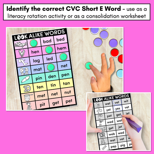 Resource preview 2 for LOOKALIKE WORDS with CVC Words - Short E CVC Words - Task Cards & Printables