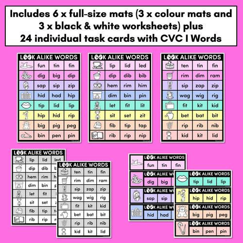 Resource preview 4 for LOOKALIKE WORDS with CVC Words - Short I CVC Words - Task Cards & Printables