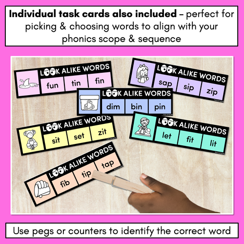 Resource preview 3 for LOOKALIKE WORDS with CVC Words - Short I CVC Words - Task Cards & Printables