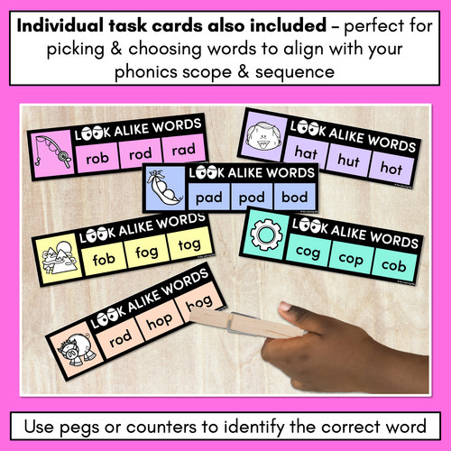 Resource preview 3 for LOOKALIKE WORDS with CVC Words - Short O CVC Words - Task Cards & Printables