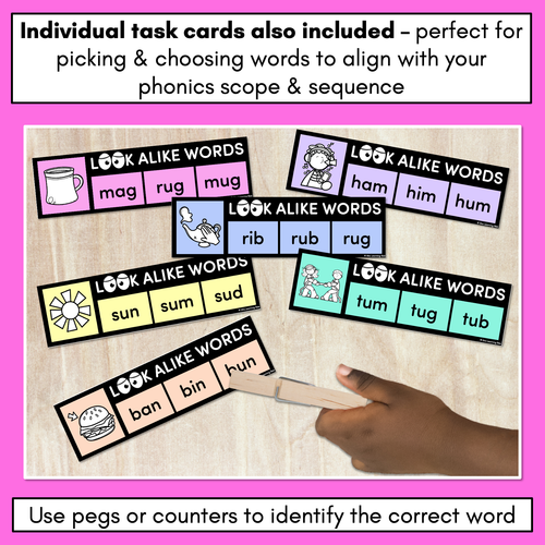 Resource preview 3 for LOOKALIKE WORDS with CVC Words - Short U CVC Words - Task Cards & Printables