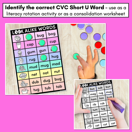 Resource preview 2 for LOOKALIKE WORDS with CVC Words - Short U CVC Words - Task Cards & Printables