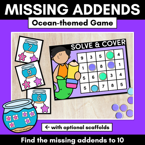 Resource preview 1 for Missing Addends to 10 - Differentiated Ocean-Theme Maths Game for Kindergarten