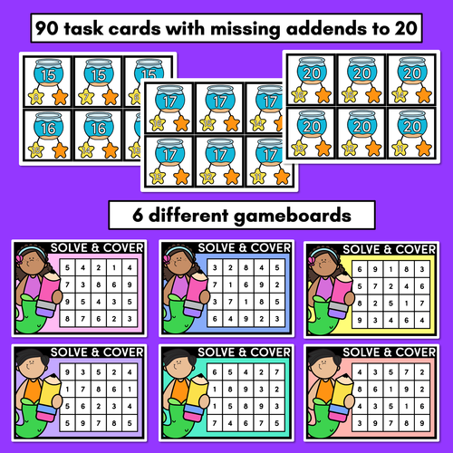 Resource preview 4 for Missing Addends to 20 - Differentiated Ocean-Theme Maths Game for Kindergarten