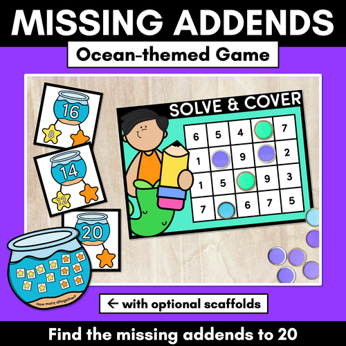 Resource preview 1 for Missing Addends to 20 - Differentiated Ocean-Theme Maths Game for Kindergarten