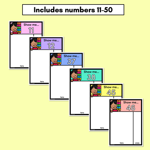 Resource preview 3 for Base Ten Task Cards - Show me numbers 11-50 with MAB blocks