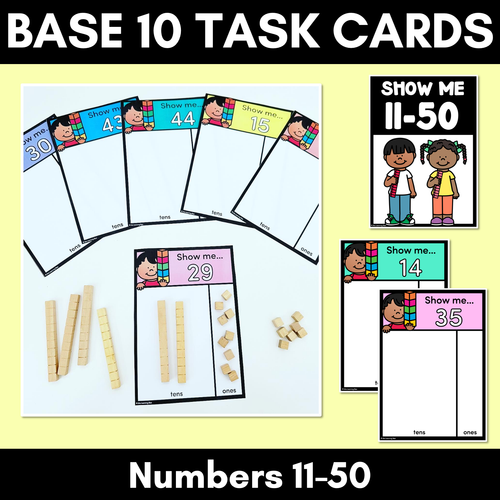 Resource preview 1 for Base Ten Task Cards - Show me numbers 11-50 with MAB blocks