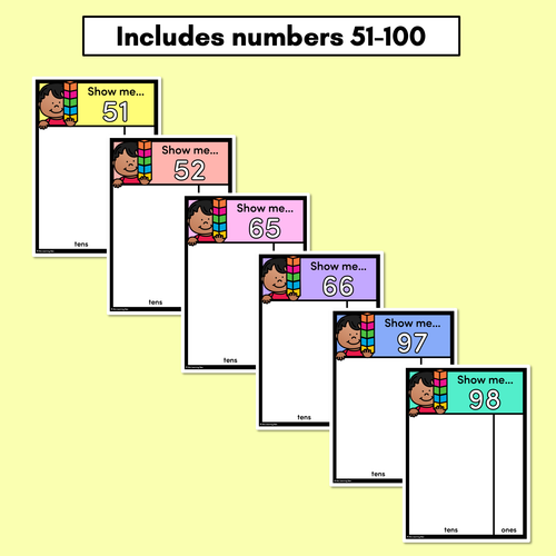 Resource preview 3 for Base Ten Block Task Cards - Show me numbers 51-100 with MAB blocks