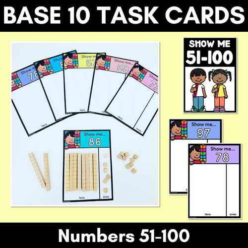 Resource preview 1 for Base Ten Block Task Cards - Show me numbers 51-100 with MAB blocks