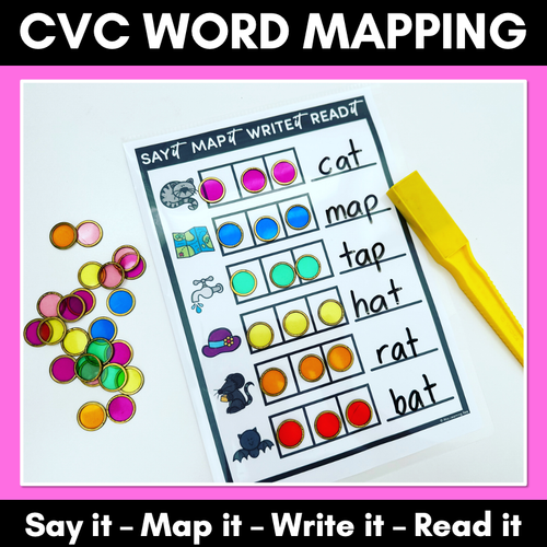 Resource preview 1 for CVC WORD MAPPING MATS - Say it Map it Write it Read It - No Prep Phonics Tasks