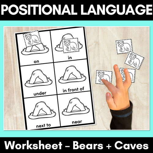 Resource preview 1 for Positional Language Printable - Position Words with Bears + Caves