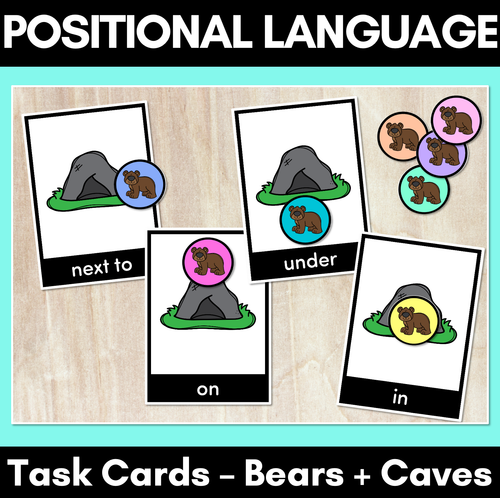 Resource preview 1 for Positional Language Task Cards - Position Words with Bears + Caves