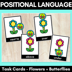 Positional Language Task Cards - Position Words with Flowers & Butterflies