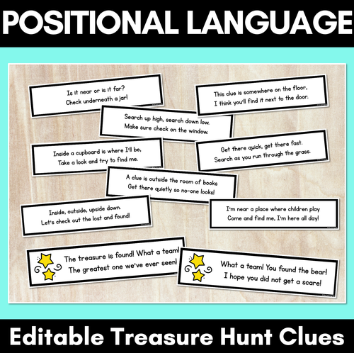 Resource preview 1 for Positional Language - Editable Treasure Hunt Clues with Position Words