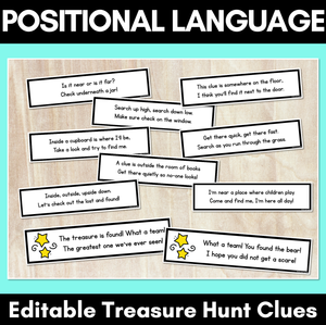 Positional Language - Editable Treasure Hunt Clues with Position Words