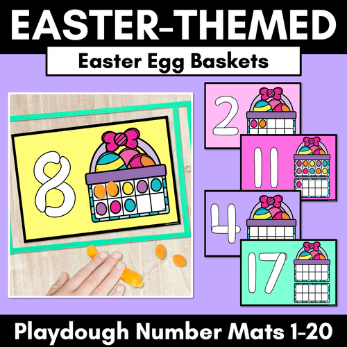 Resource preview 1 for Easter-themed Activities - Playdough Number Mats for 1-20 - Easter Egg Baskets