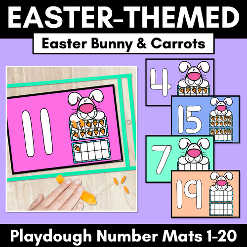 Resource preview 1 for Easter-themed Activities - Playdough Number Mats for 1-20 - Easter Bunny & Carrots