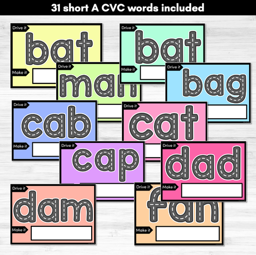 Resource preview 3 for CVC SHORT A WORDS - Drive It Make It - Kindergarten Phonics Activity