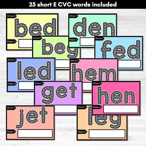 Resource preview 3 for CVC SHORT E WORDS - Drive It Make It - Kindergarten Phonics Activity