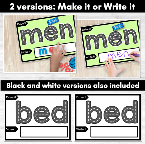 Resource preview 2 for CVC SHORT E WORDS - Drive It Make It - Kindergarten Phonics Activity