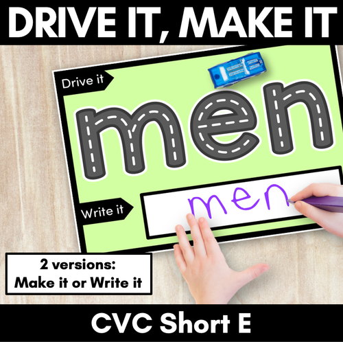 Resource preview 1 for CVC SHORT E WORDS - Drive It Make It - Kindergarten Phonics Activity