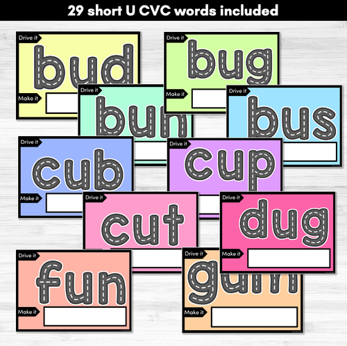 Resource preview 3 for CVC SHORT U WORDS - Drive It Make It - Kindergarten Phonics Activity