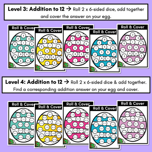 Resource preview 3 for Easter-themed Activities - Differentiated Numbers to 12 Game - Roll and Cover