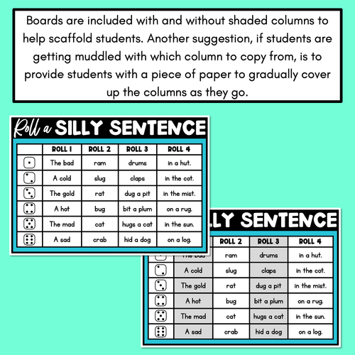 Resource preview 4 for Decodable Sentences with CVC CVCC CCVC Words - Roll a Silly Sentence Phonics