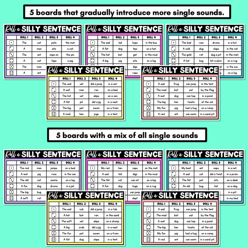 Resource preview 2 for Decodable Sentences with CVC CVCC CCVC Words - Roll a Silly Sentence Phonics