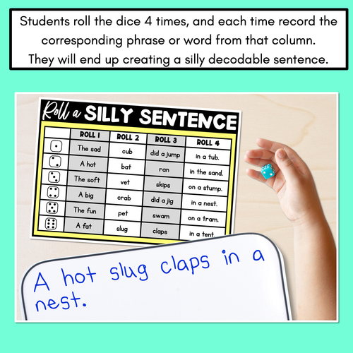 Resource preview 3 for Decodable Sentences with CVC CVCC CCVC Words - Roll a Silly Sentence Phonics