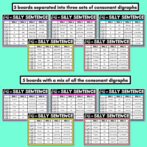 Resource preview 2 for Decodable Sentences with Consonant Digraph Words - Roll a Silly Sentence Phonics