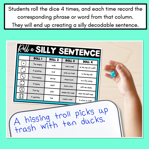 Resource preview 3 for Decodable Sentences with Consonant Digraph Words - Roll a Silly Sentence Phonics