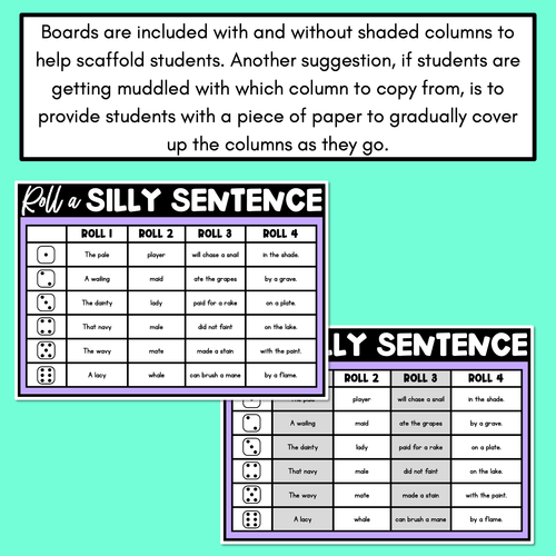 Resource preview 4 for Decodable Sentences with Long Vowel Sounds - Roll a Silly Sentence Phonics Game