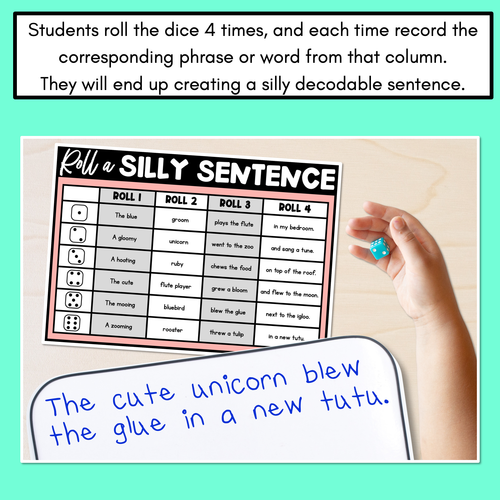 Resource preview 3 for Decodable Sentences with Long Vowel Sounds - Roll a Silly Sentence Phonics Game