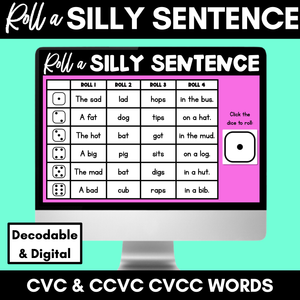 Decodable Sentences with CVC CVCC CCVC Words - DIGITAL Roll a Silly Sentence