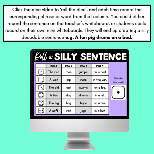 Resource preview 3 for Decodable Sentences with CVC CVCC CCVC Words - DIGITAL Roll a Silly Sentence