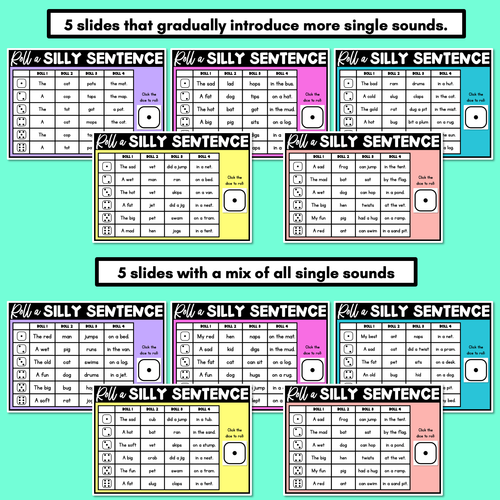 Resource preview 2 for Decodable Sentences with CVC CVCC CCVC Words - DIGITAL Roll a Silly Sentence