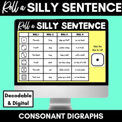 Resource preview 1 for Decodable Sentences with Consonant Digraph Words - DIGITAL Roll a Silly Sentence